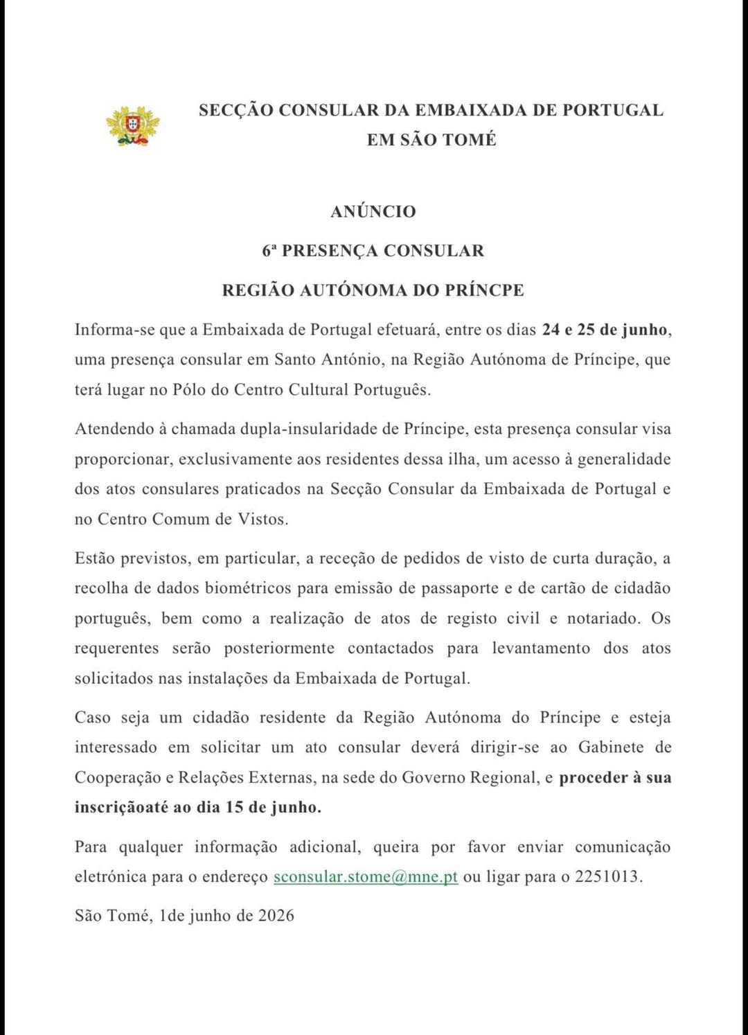 6ª Presença Consular na Região Autónoma do Príncipe