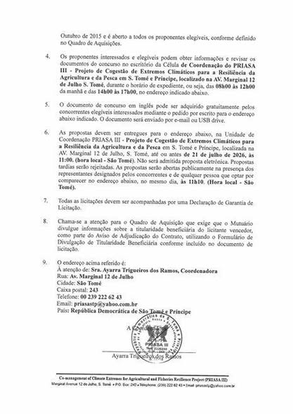 Aviso de Concurso Público Internacional - Reabilitação de estrada rural