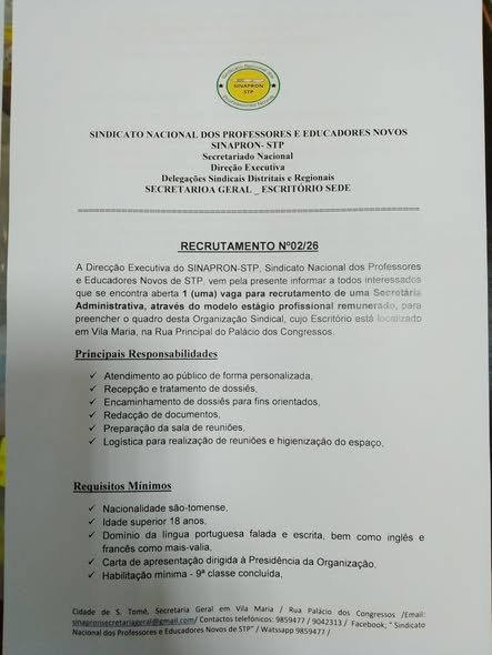 Recrutamento de Secretária Administrativa