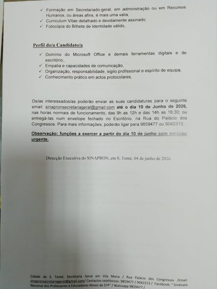 Recrutamento de Secretária Administrativa