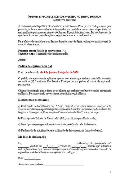 Regimes Especiais de Acesso e Ingresso no Ensino Superior 2026/2027