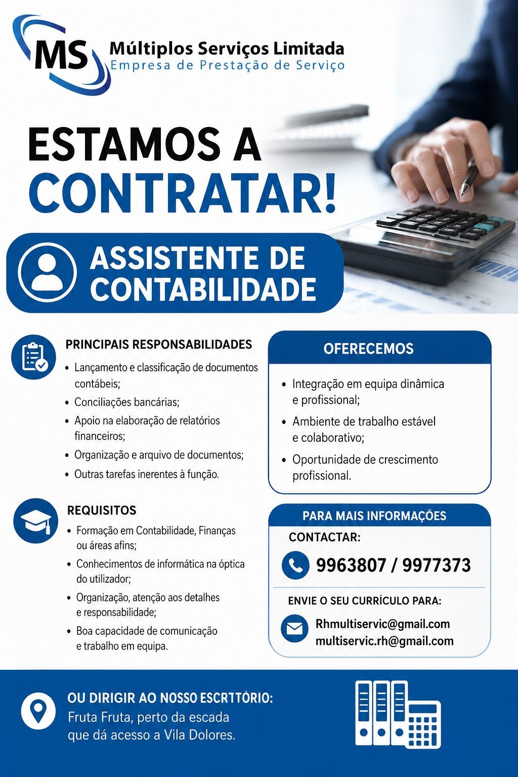Vaga para Assistente de Contabilidade