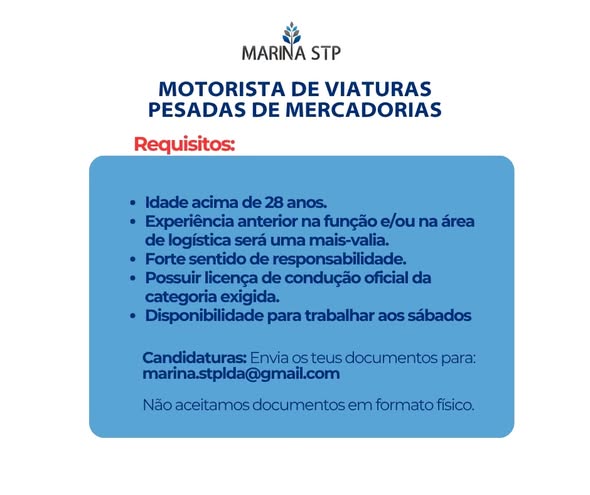 Recrutamento de Motoristas de Viaturas Pesadas