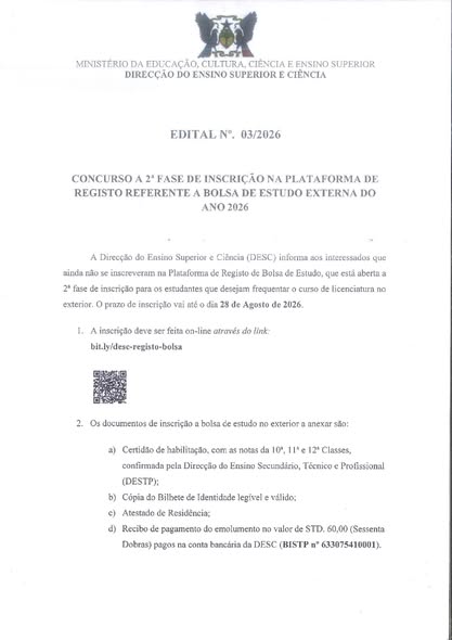 Concurso à 2ª fase de inscrição para bolsas de estudo externas 2026