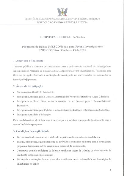 Programa de Bolsas UNESCO/Japão para Jovens Investigadores