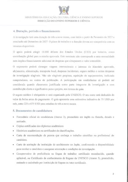 Programa de Bolsas UNESCO/Japão para Jovens Investigadores