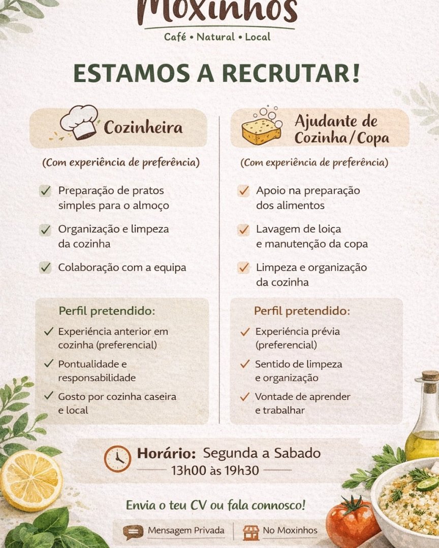 Vagas para Cozinheira e Ajudante de Cozinha