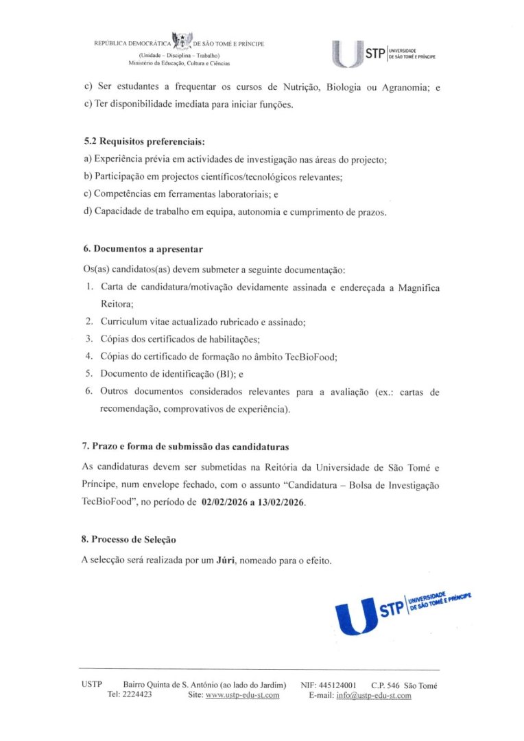 Abertura de Candidatura para Bolseiro Investigador – Projeto TecBioFood