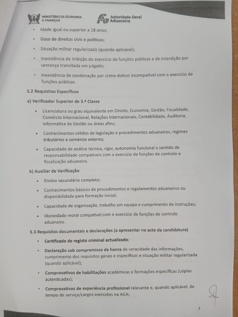 Provimento de Seis (3) lugares de Verificador Superior de 3ª Classe e cinco(5) Vagas na Categoria de Auxiliar de Verificação