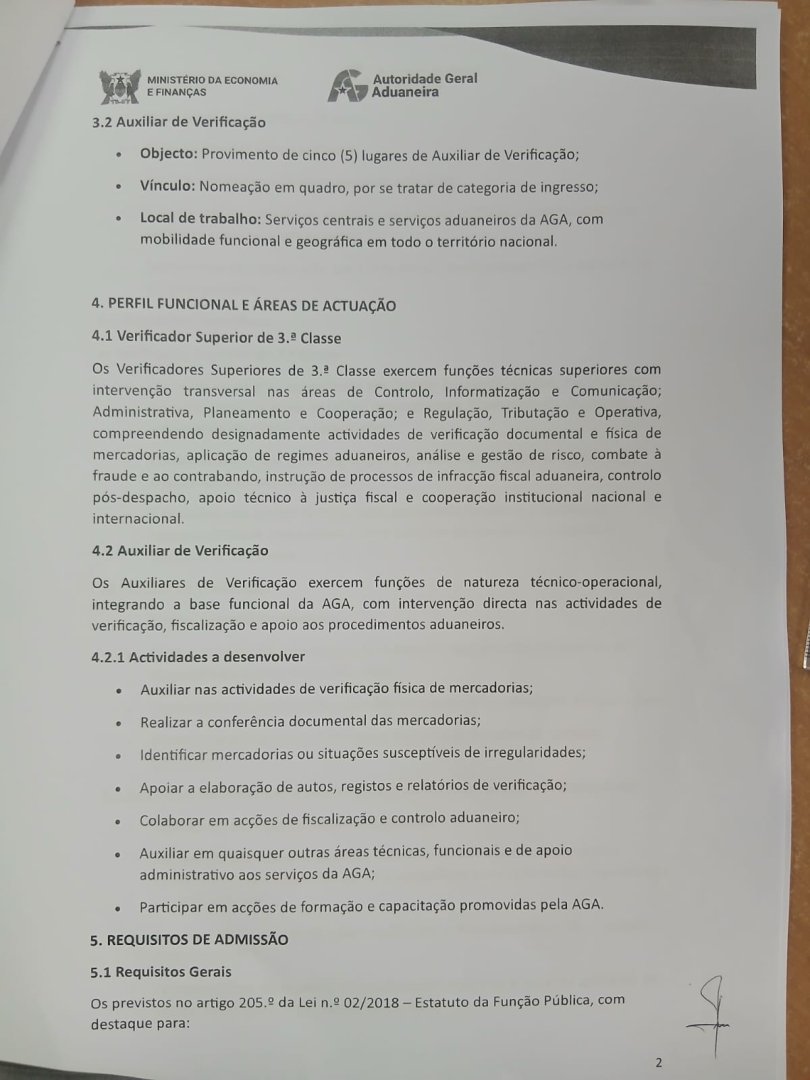 Provimento de Seis (3) lugares de Verificador Superior de 3ª Classe e cinco(5) Vagas na Categoria de Auxiliar de Verificação