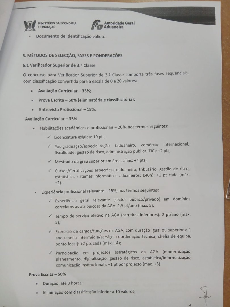 Provimento de Seis (3) lugares de Verificador Superior de 3ª Classe e cinco(5) Vagas na Categoria de Auxiliar de Verificação