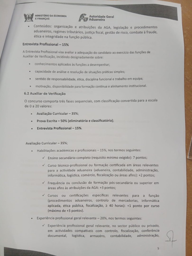Provimento de Seis (3) lugares de Verificador Superior de 3ª Classe e cinco(5) Vagas na Categoria de Auxiliar de Verificação