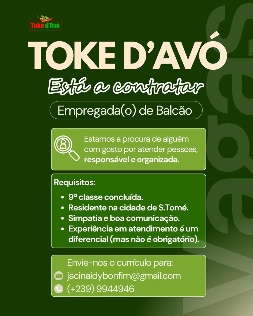 Vaga: Empregada(o) de Balcão – Toke d’Avó