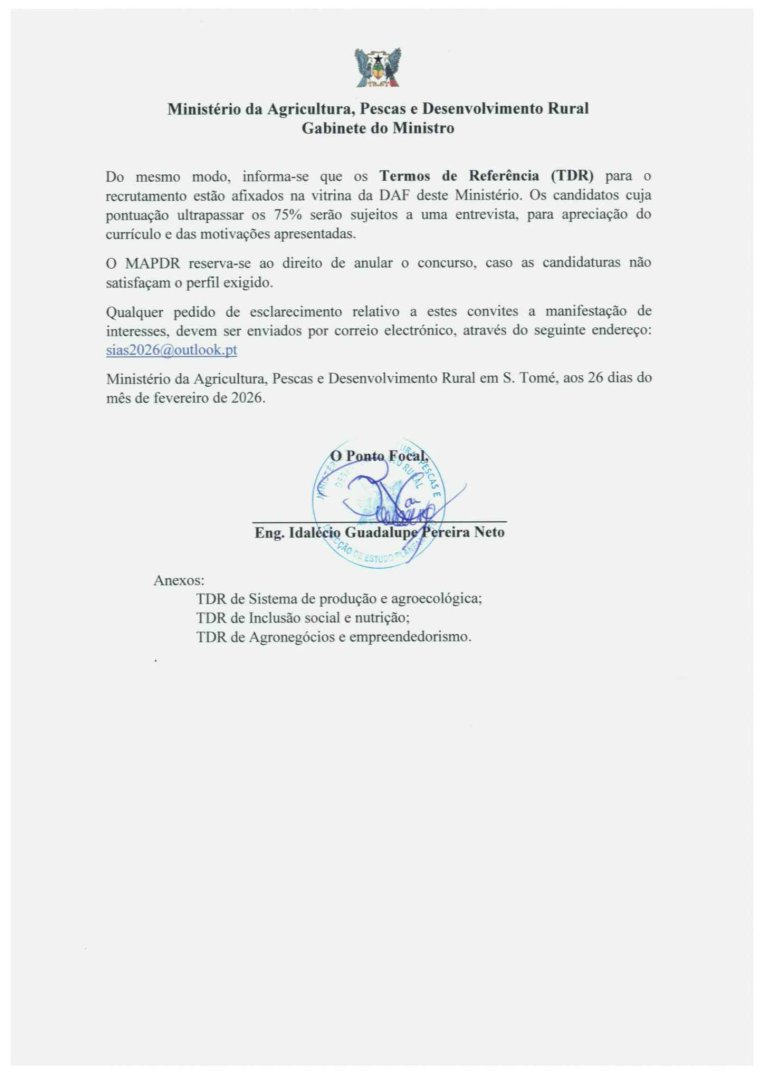 Recrutamento de 3 candidatos para quatro postos de chefia da estrutura directiva da Unidade de Coordenação do (SIAS)