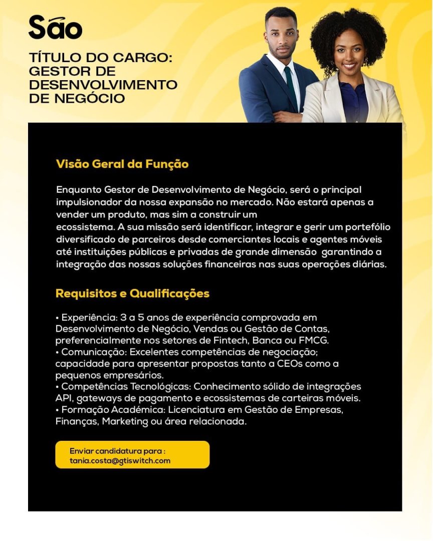 Vaga Para Gestor de Desenvolvimento de Negócio