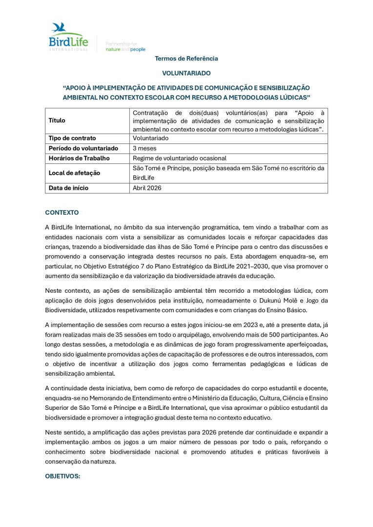 Vaga Para Voluntários Na Implementação de Atividades de Comunicação e Sensibilização