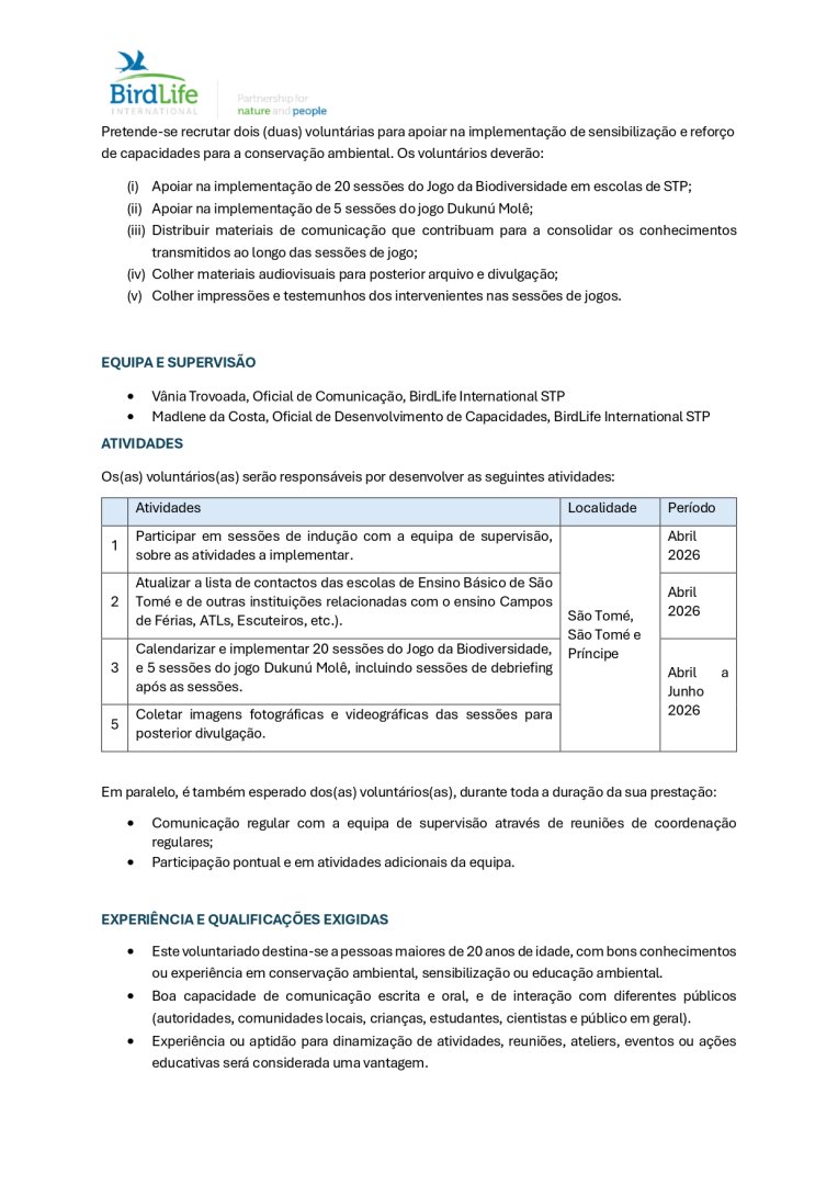 Vaga Para Voluntários Na Implementação de Atividades de Comunicação e Sensibilização