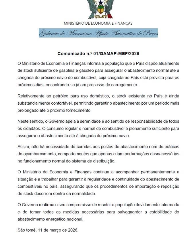 Comunicado do Governo o Sobre Stock De Combustível