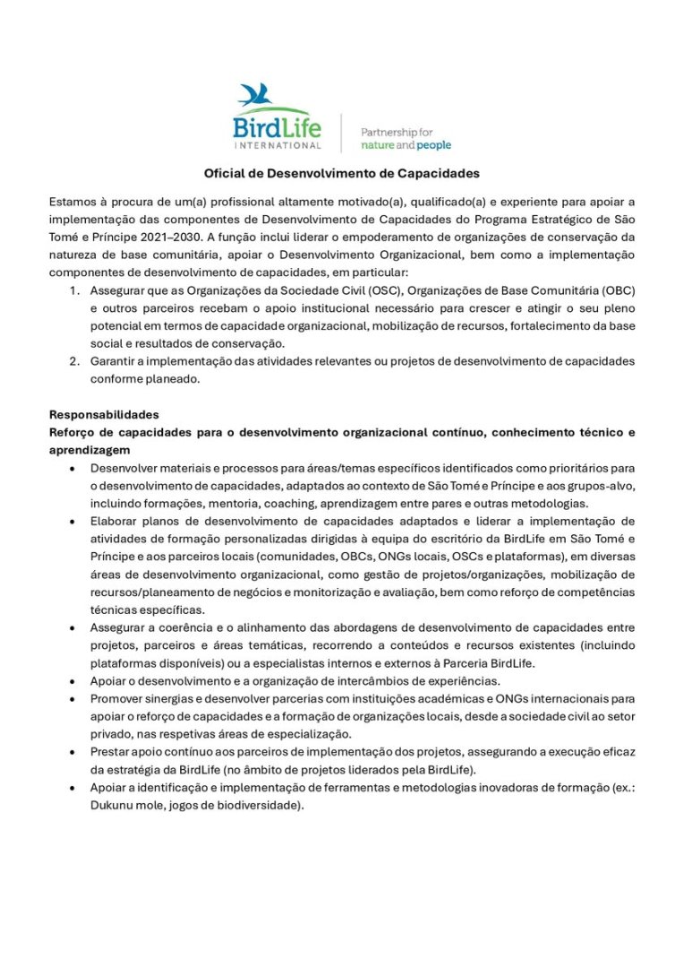 Vaga Para Oficial de Desenvolvimento de Capacidades