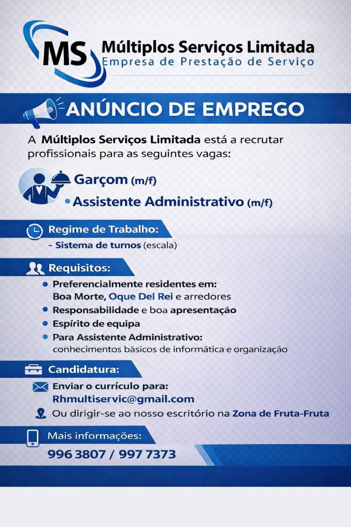 Vaga Para Garçom e Assistente Administrativo