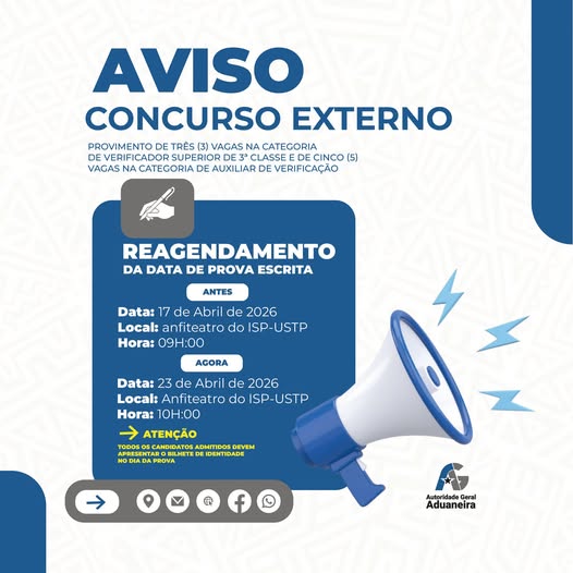 Remarcação da Data de Prova Escrita do Concurso da AGA