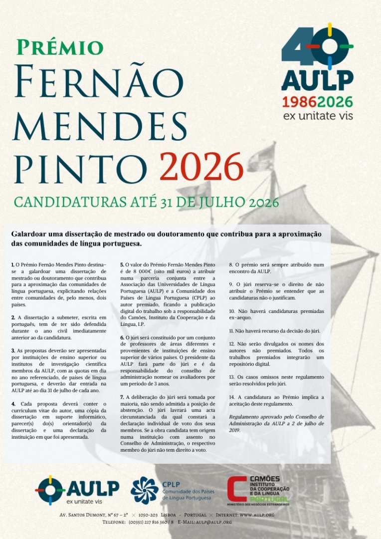 Candidatura Para Prémio Fernão Mendes Pinto 2026