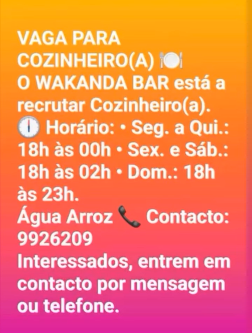 Vaga para Cozinheiro(a) no Wakanda Bar