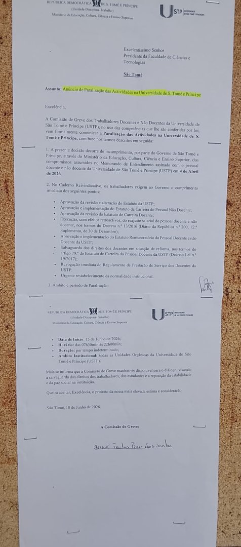 Anúncio de Paralisação das Atividades na Universidade de São Tomé e Príncipe