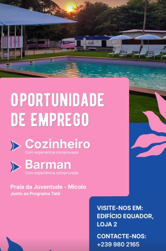 Oportunidade de Emprego: Cozinheiro e Barman