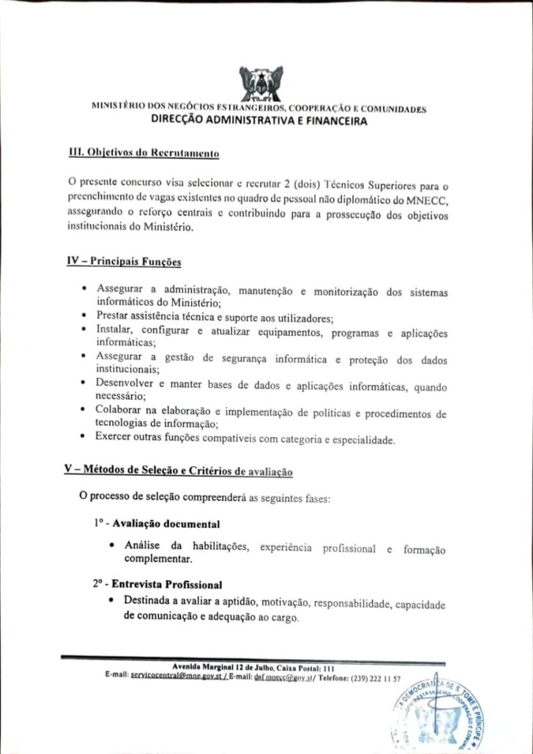Concurso Público Externo para Recrutamento de Técnicos Superiores de Informática