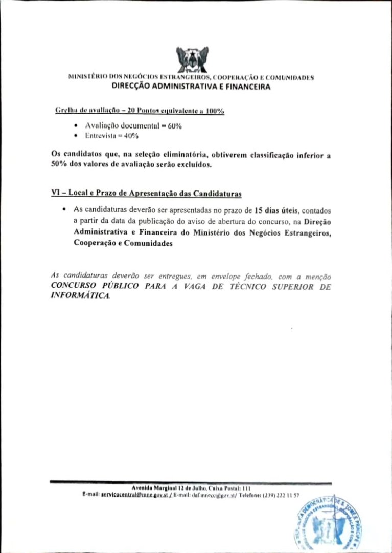 Concurso Público Externo para Recrutamento de Técnicos Superiores de Informática
