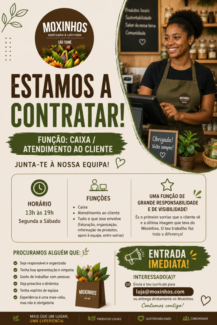 Vaga para Caixa / Atendimento ao Cliente - Moxinhos