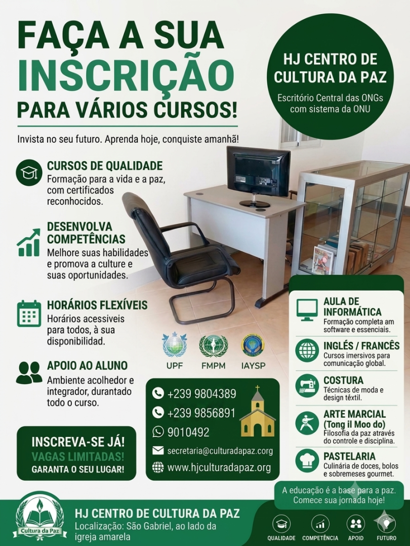 Inscrições Abertas para Cursos Profissionais no HJ Centro de Cultura da Paz