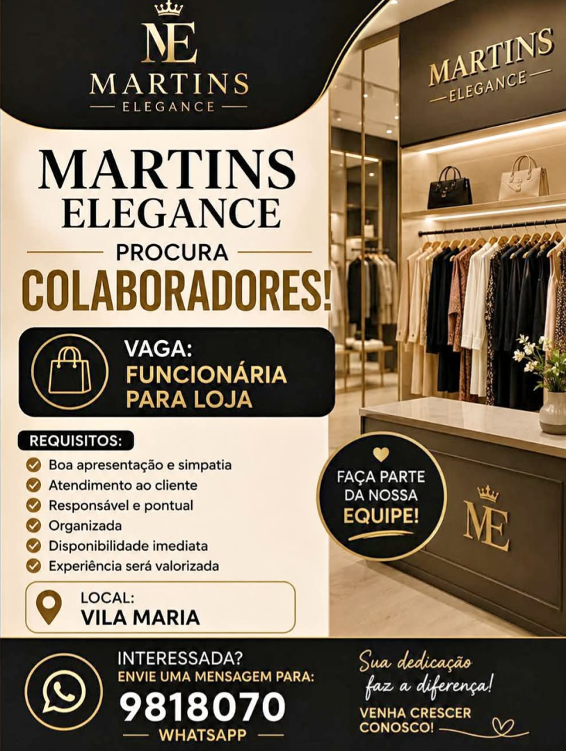Vaga de Emprego: Funcionária para Loja