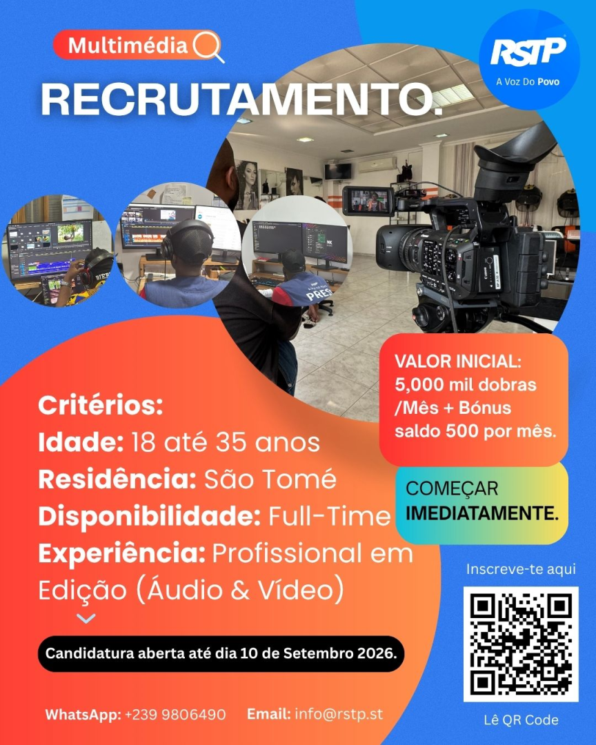 Recrutamento de Editor de Vídeo e Áudio - RSTP Multimédia