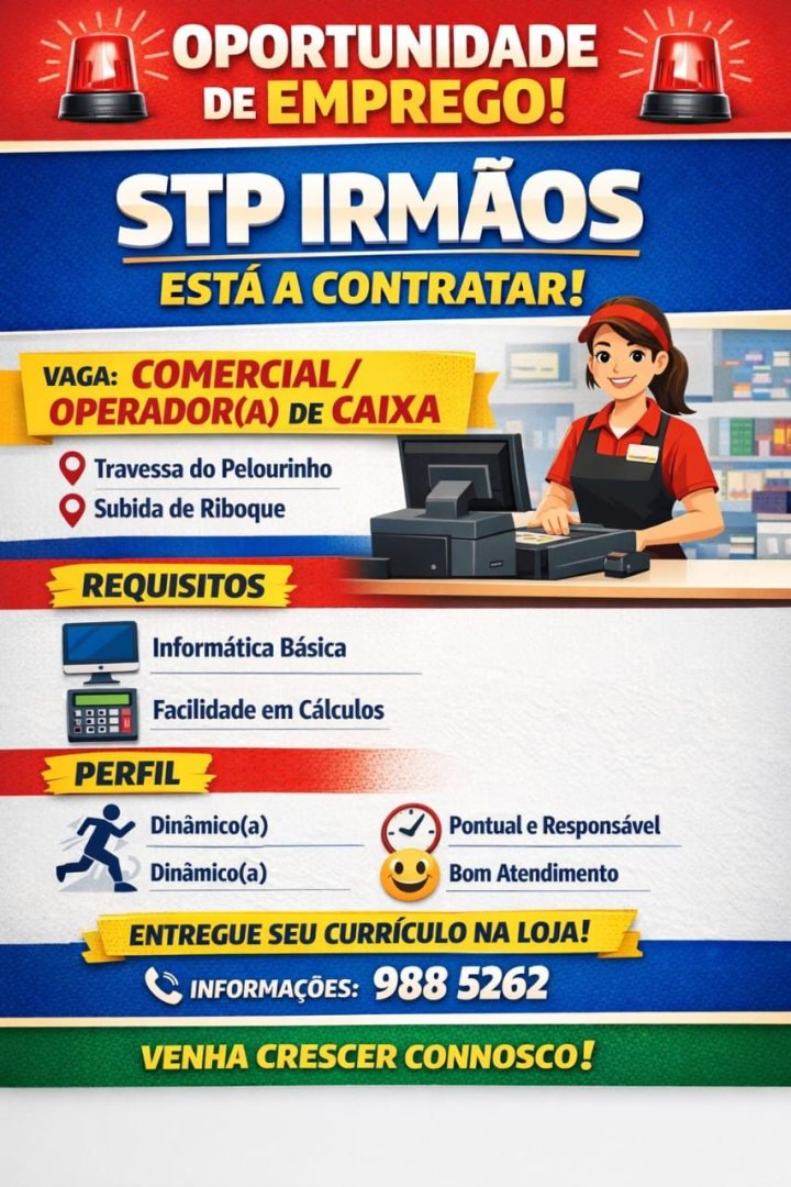 Oportunidade de Emprego - Comercial / Operador(a) de Caixa na STP Irmãos
