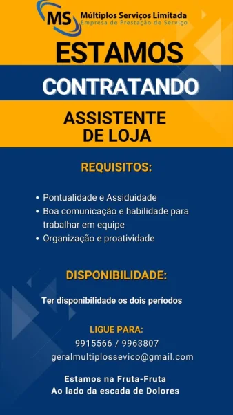 Vaga Para Assistente de Loja