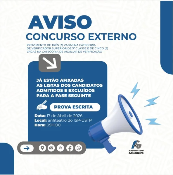 Autoridade Geral Aduaneira Avisa Que Já Estão Afixadas A Lista De Resultados dos Candidatos