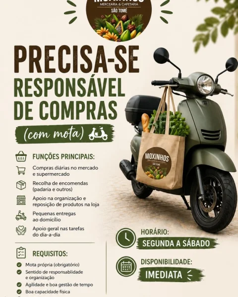 Vaga Para Responsável de Compras (com mota)