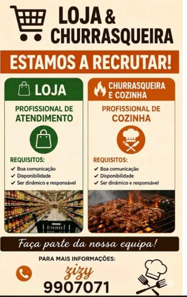 Recrutamento para Loja e Churrasqueira