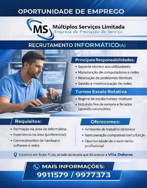 Recrutamento de Informático(a) - Múltiplos Serviços Limitada