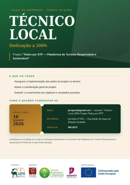 Vaga de Emprego: Técnico Local - Projeto Todos por STP