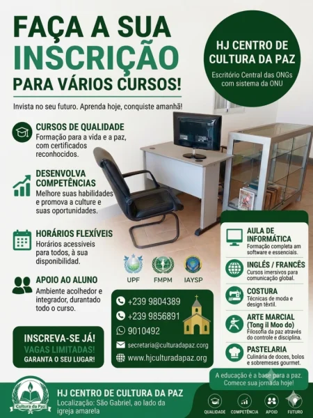 Inscrições Abertas para Cursos Profissionais no HJ Centro de Cultura da Paz
