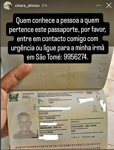 Passaporte encontrado: Euclisio Tavares do Espirito Santo