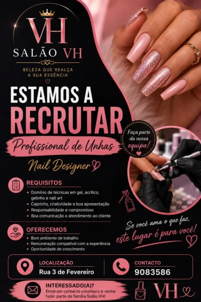 Recrutamento de Nail Designer - Salão VH