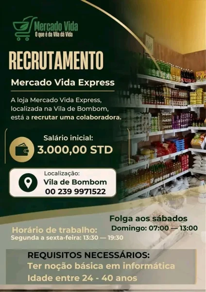 Vaga para Operadora de Caixa e Atendimento