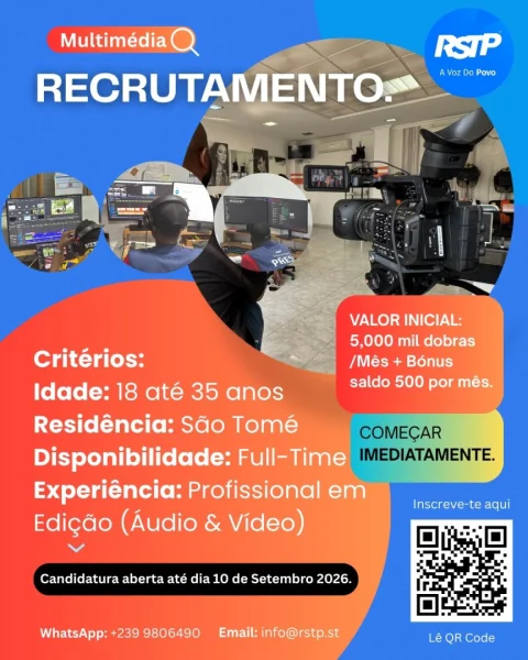 Recrutamento de Editor de Vídeo e Áudio - RSTP Multimédia