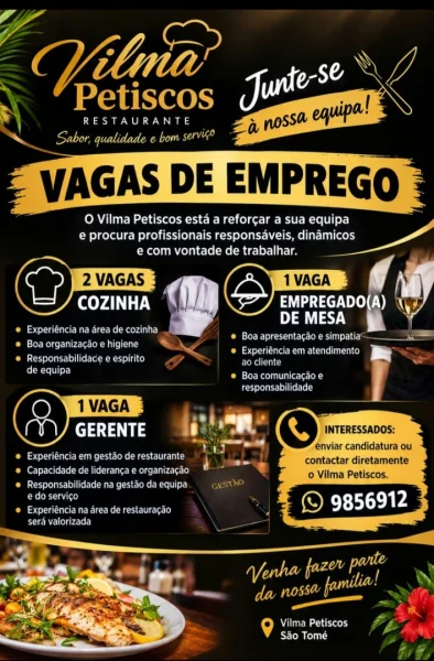Vagas de Emprego - Vilma Petiscos