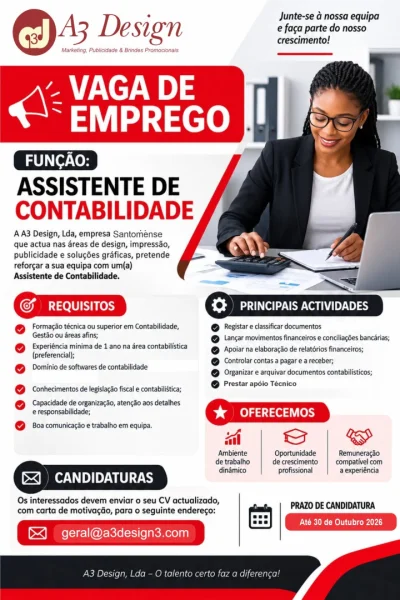 Vaga para Assistente de Contabilidade