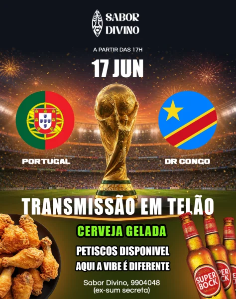 Portugal vs DR Congo – em telão no Sabor Divino!